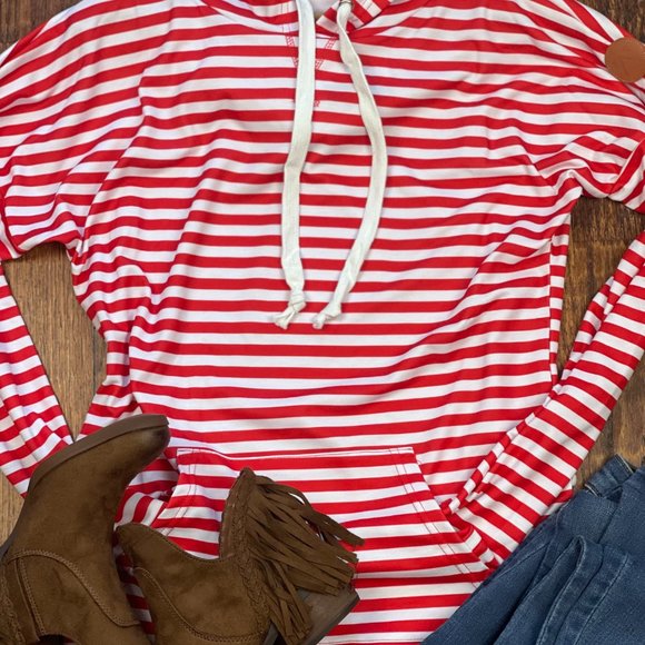 Red and White Stripe Hoodie - Picture 2 of 2